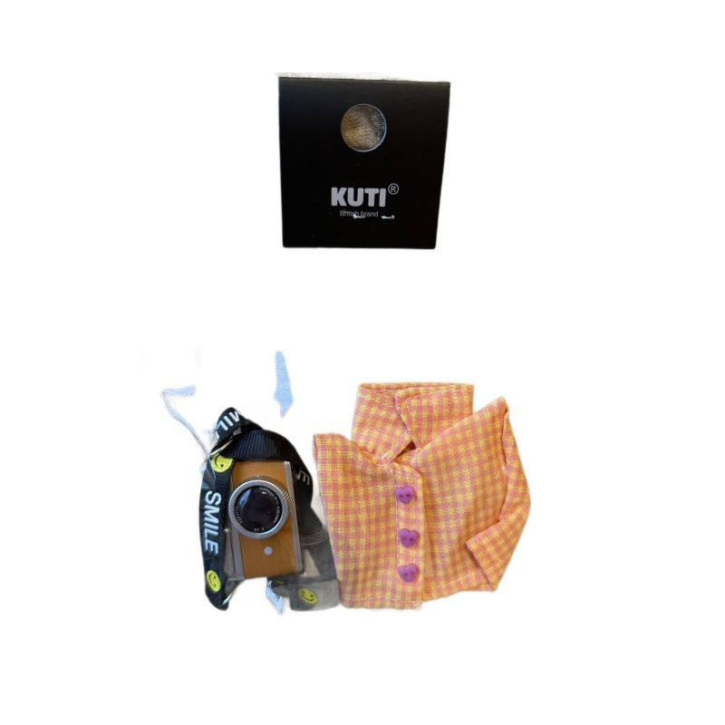 【Clothes Only】Labubu Plush Doll Clothes LABUBU Replaceable Grid Shirt Camera Accessories