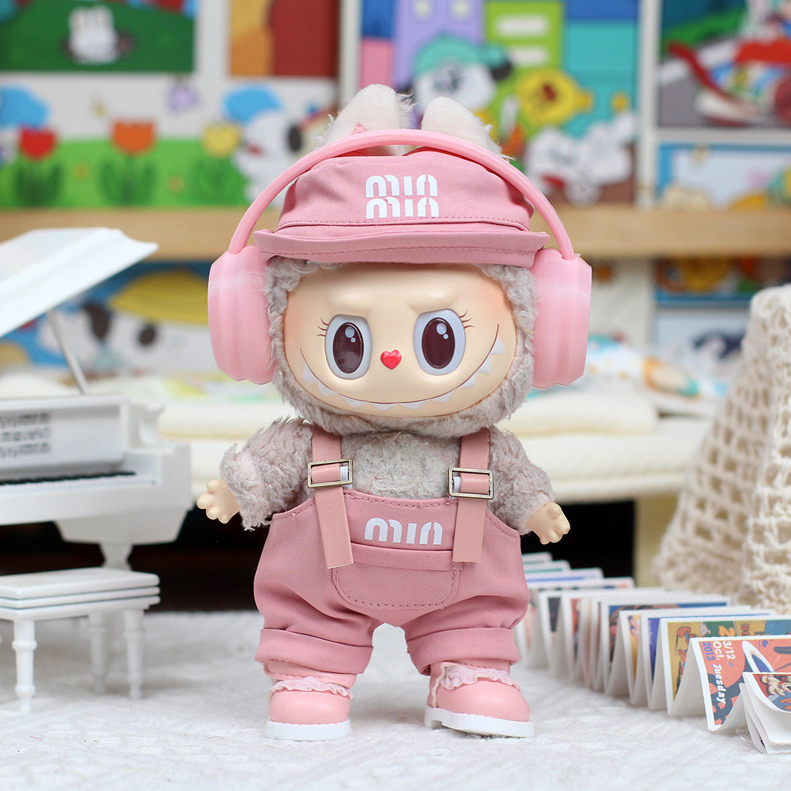 Clothes Only】One/Ii/Third Generation Labubu Universal Baby Clothes Sitting Party Trendy Brand Overalls Heartbeat Macaron