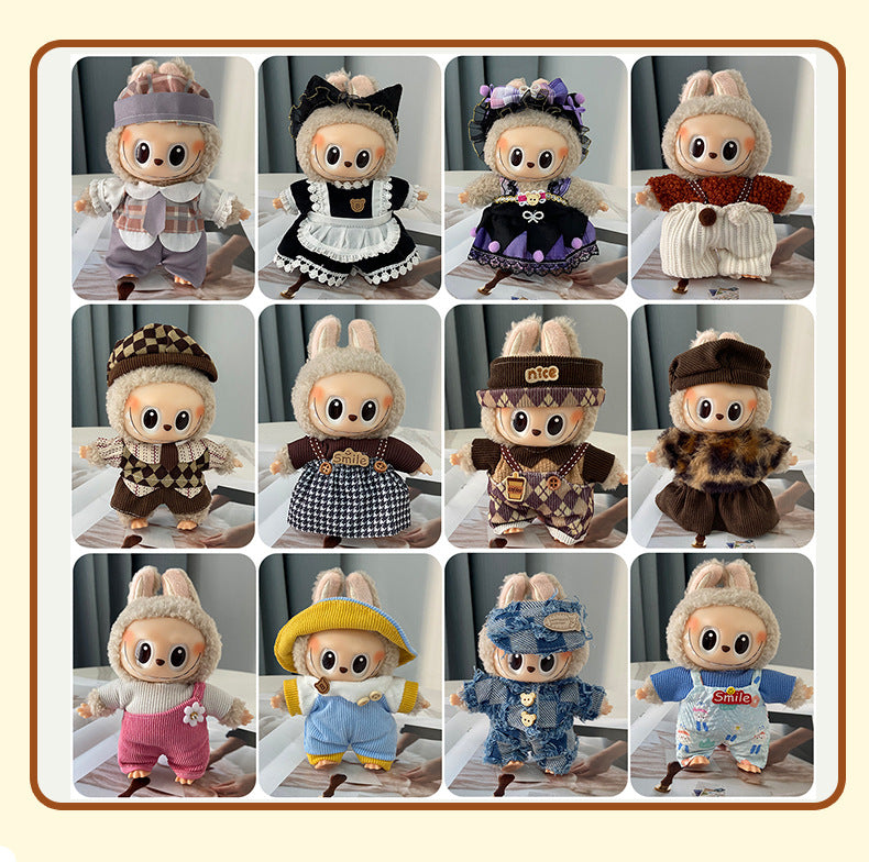 labubu Baby Clothes Lable Fabric Clothing17cm 1st, 2nd, and 3rd Generation Plush Vinyl Doll Dress-Up Outfit Set