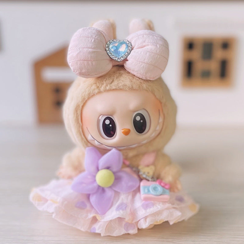Only Clothes Bubble Matra Cloth Doll Clothes17cm Pendant Heartbeat Macaron Clothing Third Generation labubu Doll clothes