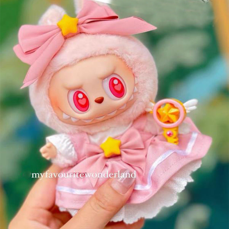 Only Clothes Bubble Matra Cloth Doll Clothes17cm Pendant Heartbeat Macaron Clothing Third Generation labubu Doll clothes