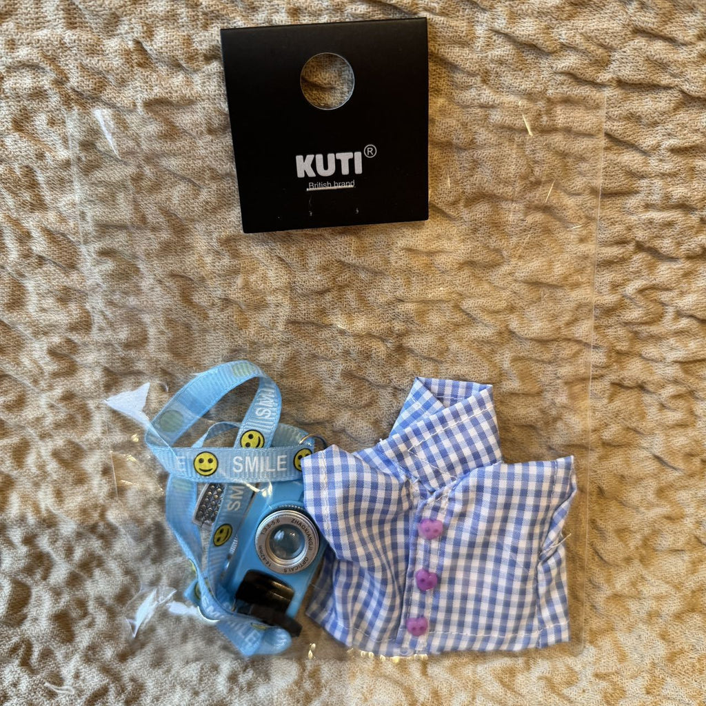 【Clothes Only】Labubu Plush Doll Clothes LABUBU Replaceable Grid Shirt Camera Accessories