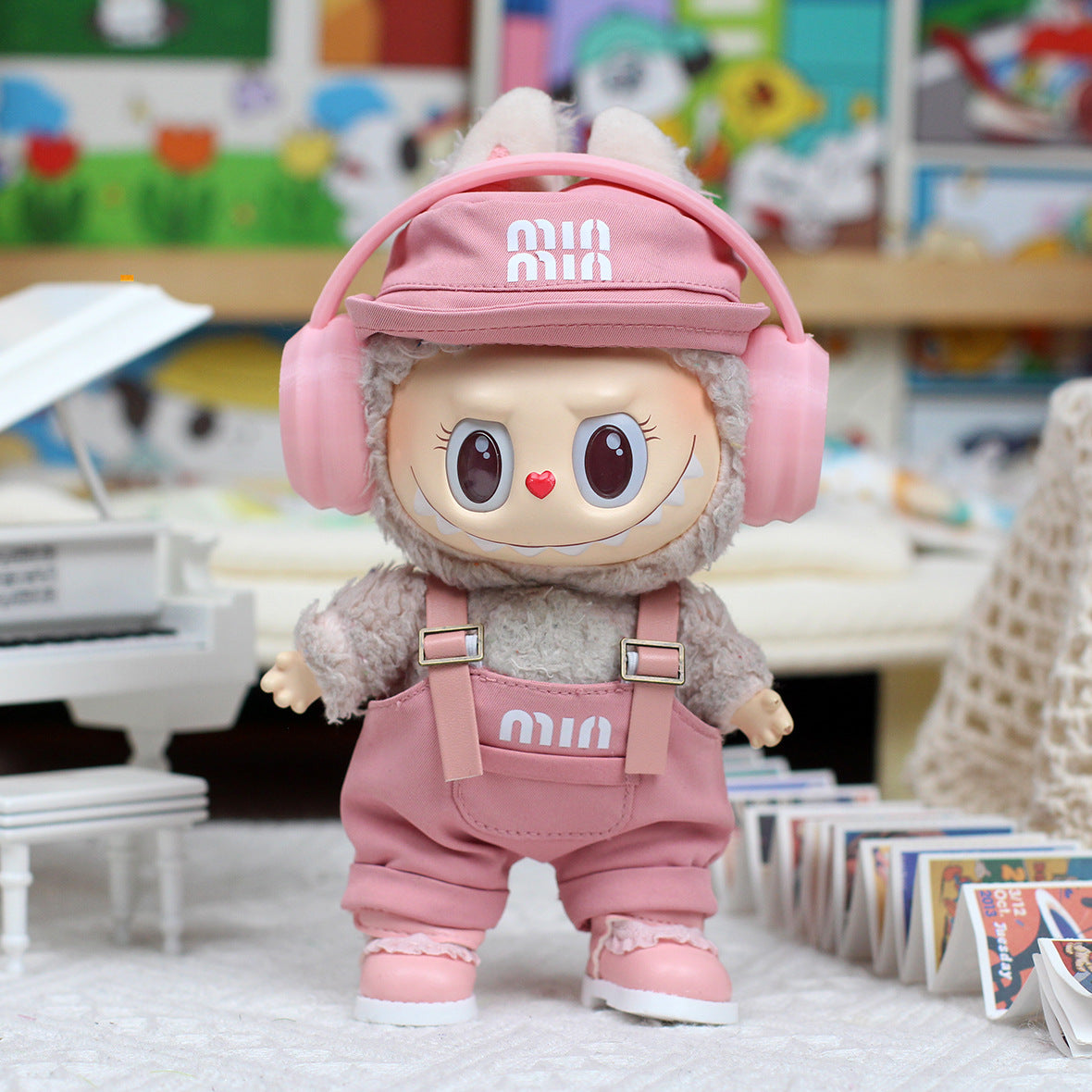 Clothes Only】One/Ii/Third Generation Labubu Universal Baby Clothes Sitting Party Trendy Brand Overalls Heartbeat Macaron
